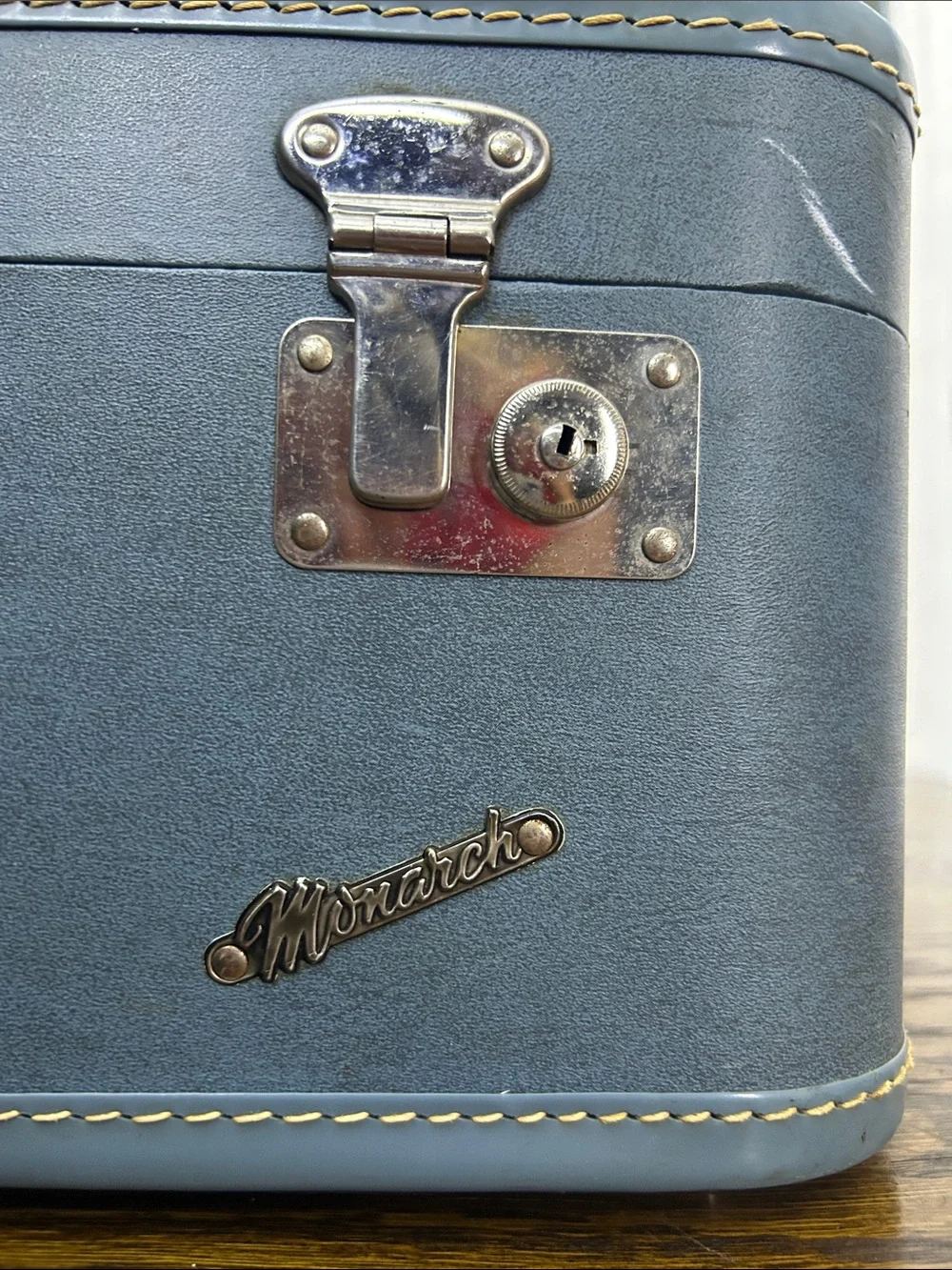Vintage Blue Train Case Toiletry Case with Top Handle